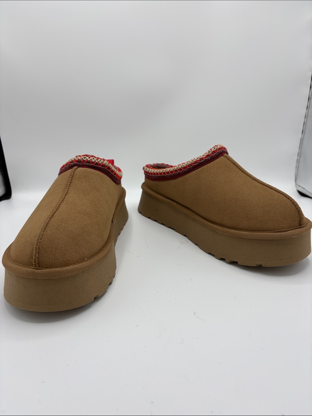 Women's Tan Platform Slip-On Clogs with Red Accent